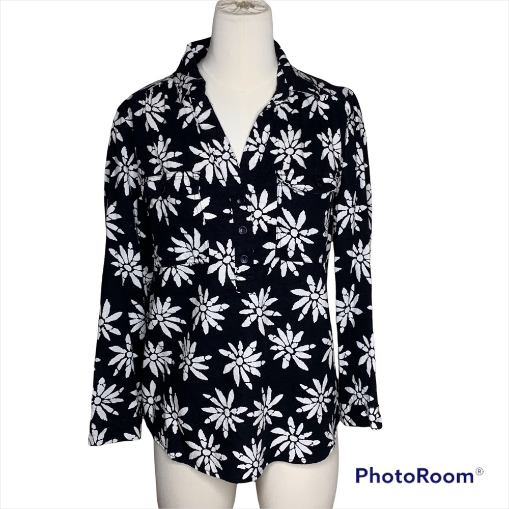 Cathy Daniels Black White Tunic Blouse Top Long Sleeve - Size M